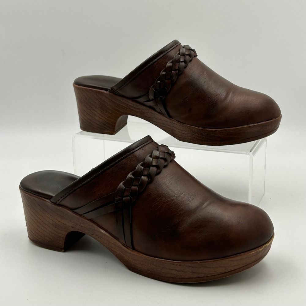 B.O.C.‎ Platform Clogs Womens 7 Brown Braided Strap Wood Grain Mules Boho Retro